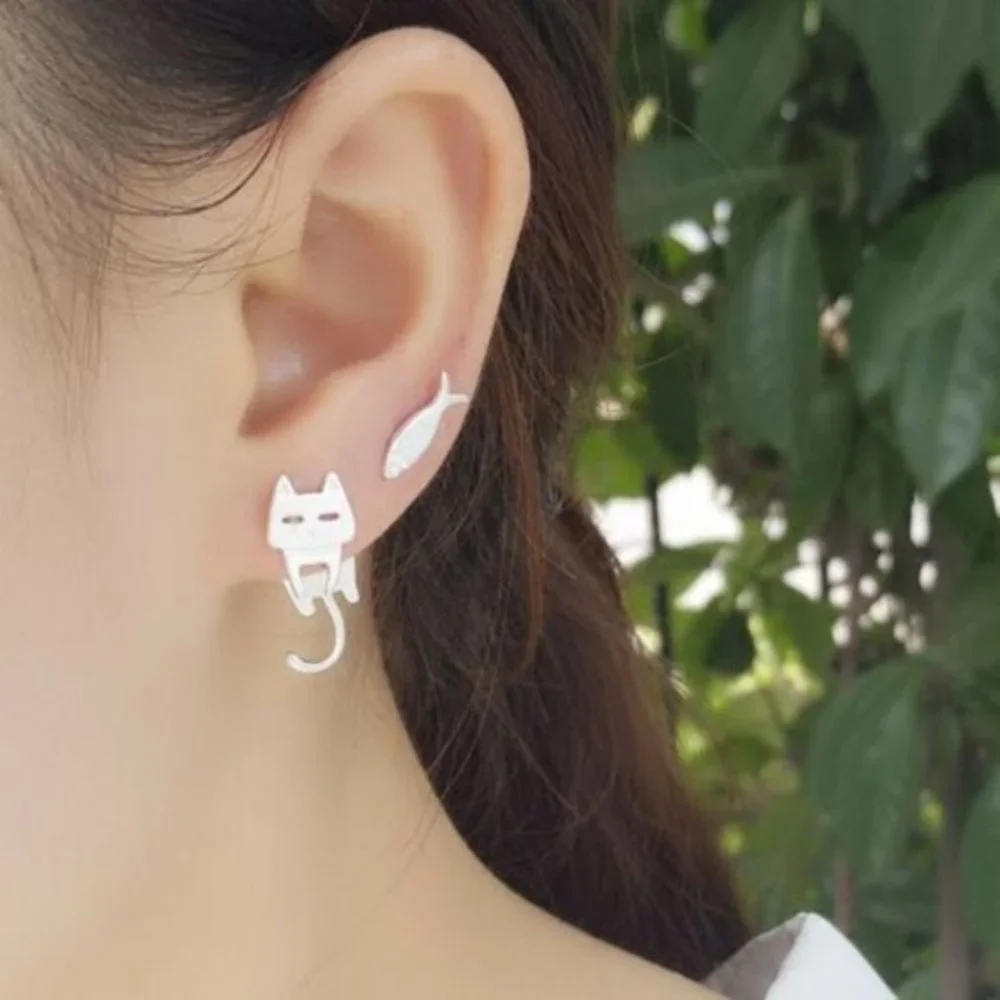 New 925 Silver Cat Fish Stud Earrings